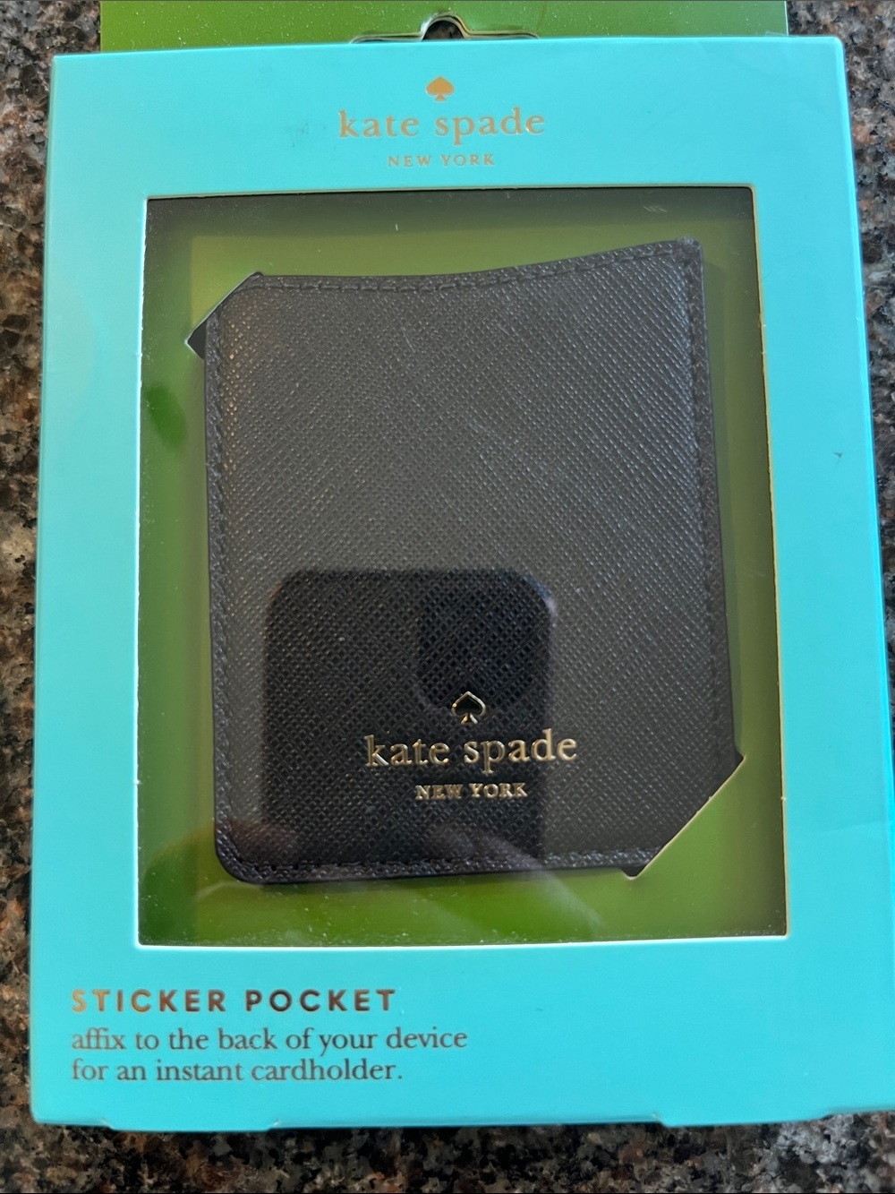 kate spade Black & Gold Adhesive Sticker Pocket Cardholder NEW in package